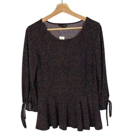 Banana Republic Navy Blue & Red Speck Dot Printed Long Sleeve Peplum Top S - Picture 1 of 4